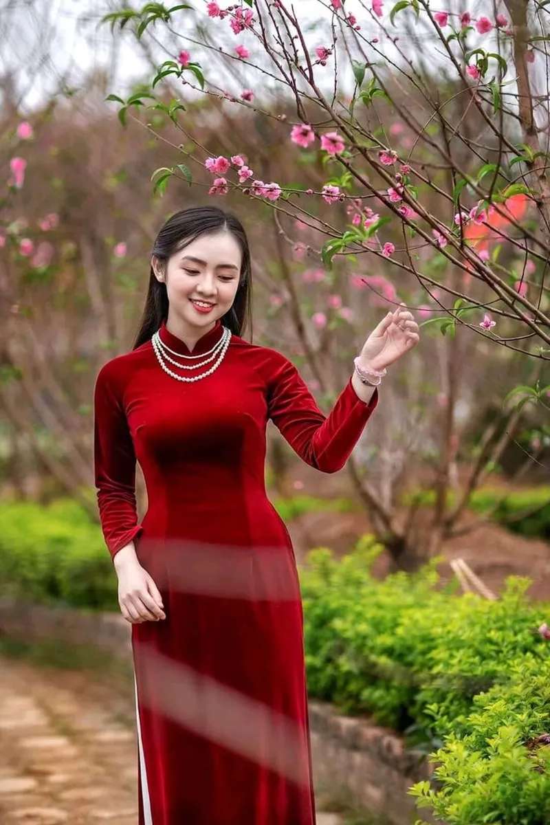 Thiết kế áo dài nhung cao cấp toát vẻ quý phái