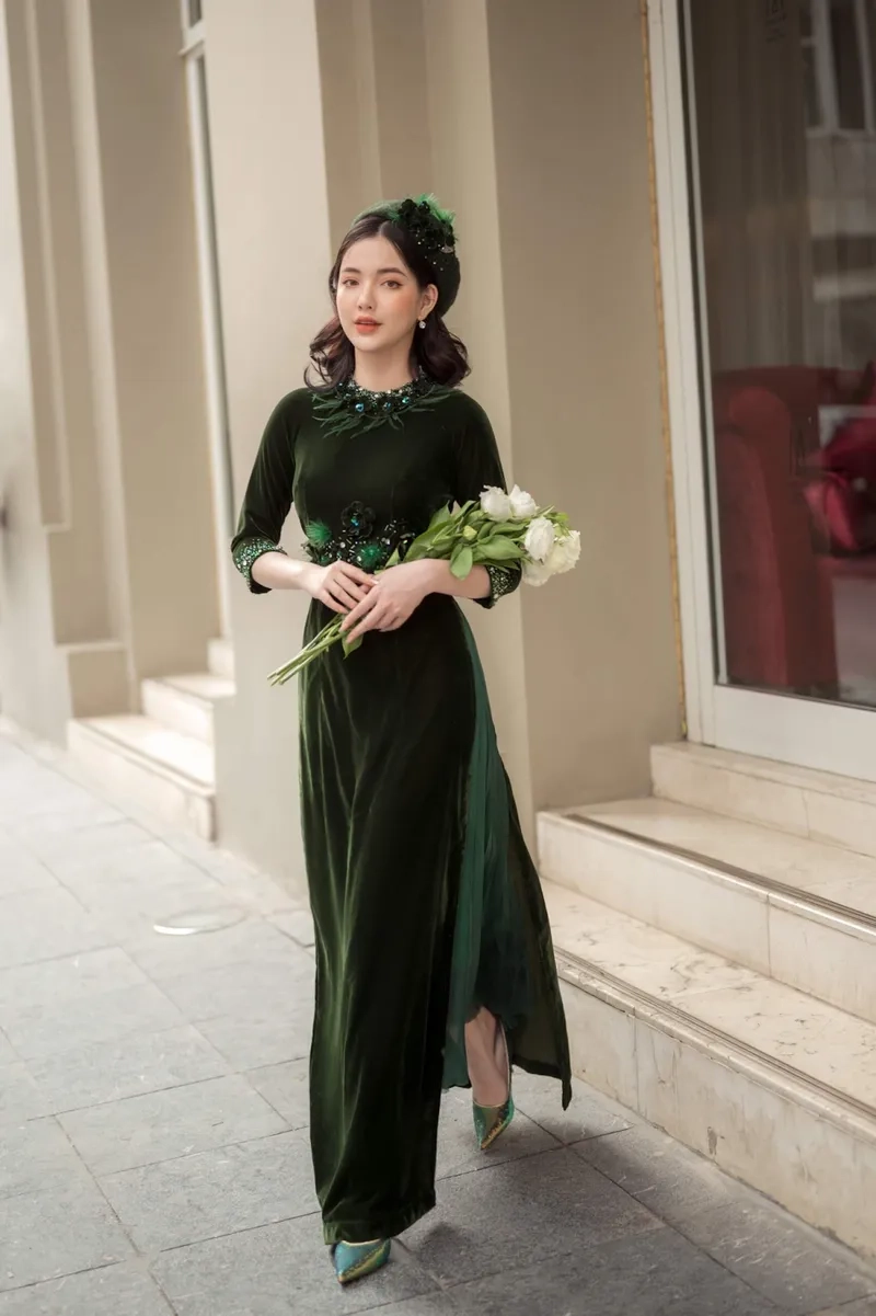 Mẫu áo dài nhung thiết kế mang dấu ấn riêng