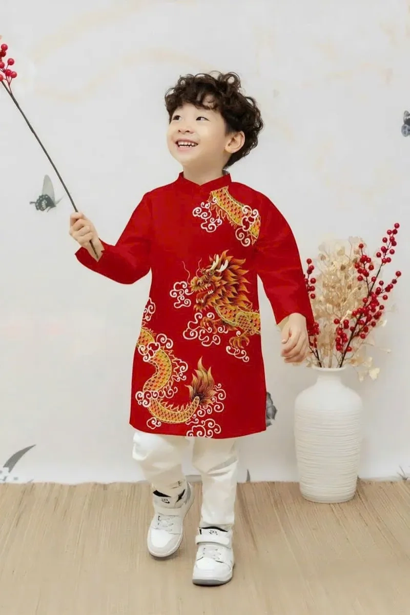 Ý nghĩa may mắn từ áo dài trẻ em họa tiết rồng phượng