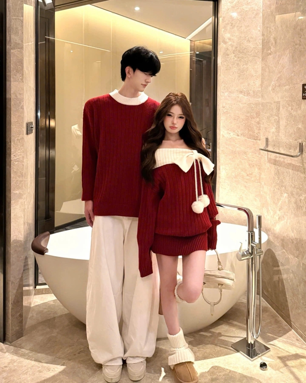 Đồ đôi màu đỏ đô sang trọng cho các buổi tiệc tối