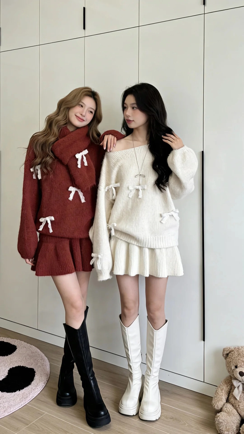 Mẫu váy đôi chị em gái ngày tết cute với chân váy xòe